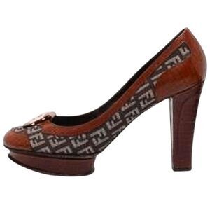 FENDI Zucca FF Leather Logo Platform Pumps Size 38